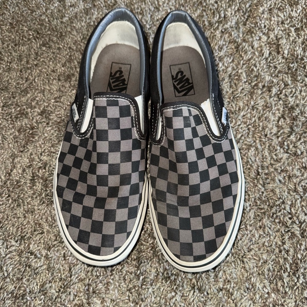 Vans Black and Gray Checkered Slip-Ons